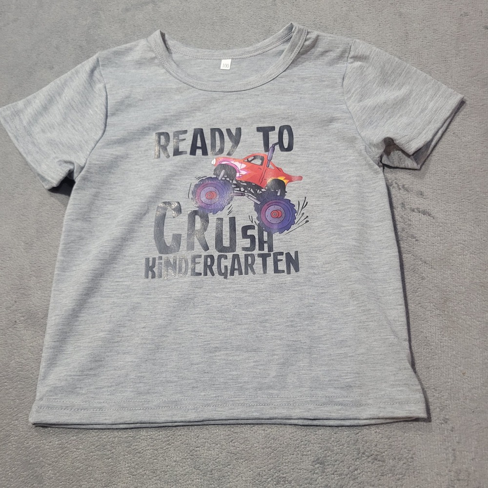 Boutique T-Shirt Boys Size 100 Gray Ready to Crush Kindergarten Monster Truck